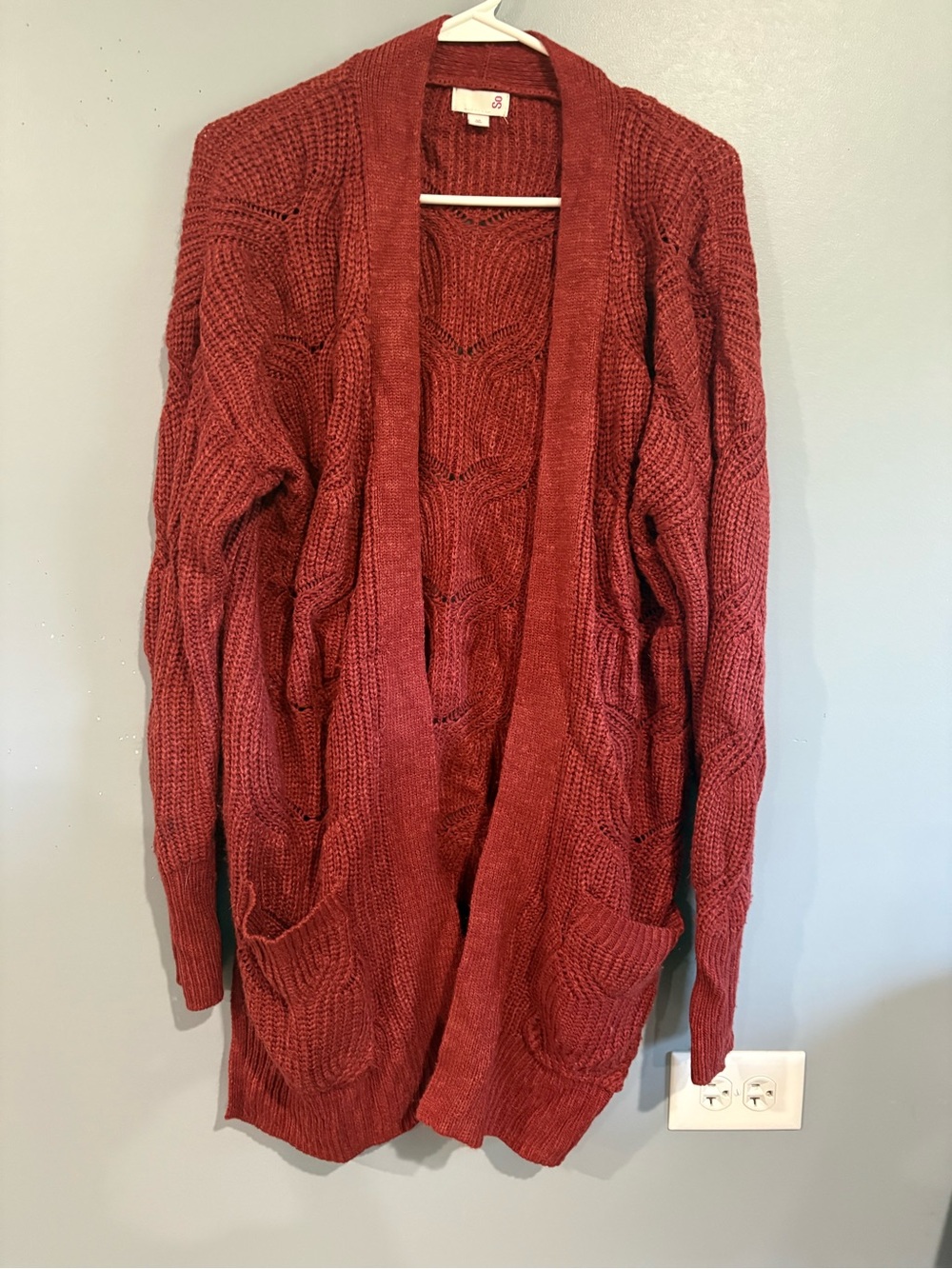 SO XL Cozy Open-Front Chunky Knit Sweater Cardigan - Brick Red